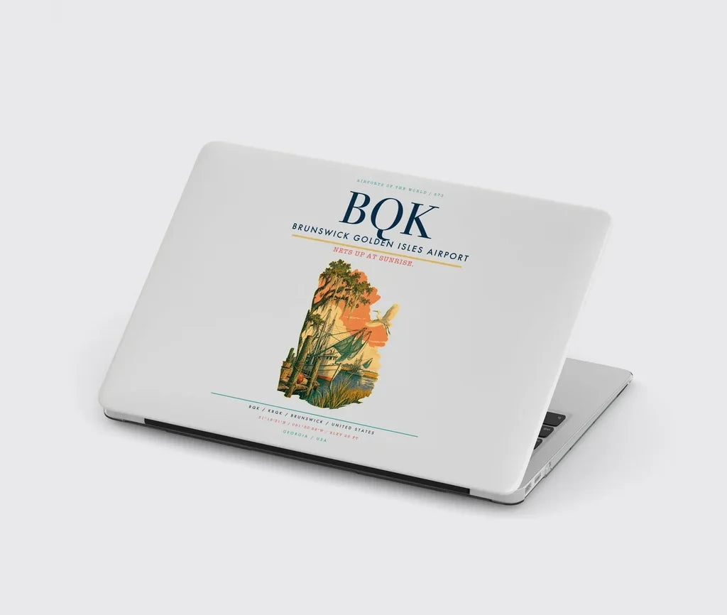 Brunswick Golden Isles Airport (BQK) design on light gray MacBook case