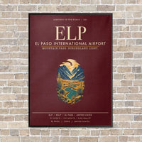 Thumbnail for El Paso International Airport ELP vertical canvas print - framed - dark red background
