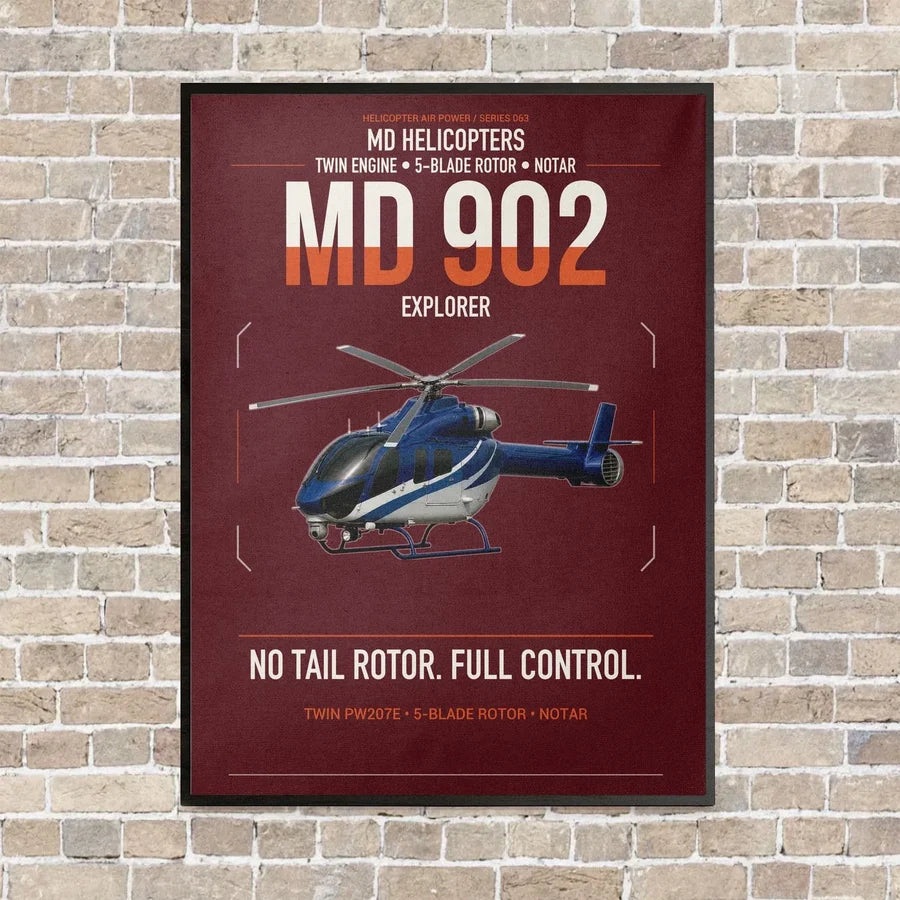 MD Helicopters MD 902 Explorer vertical canvas print - framed - dark red background