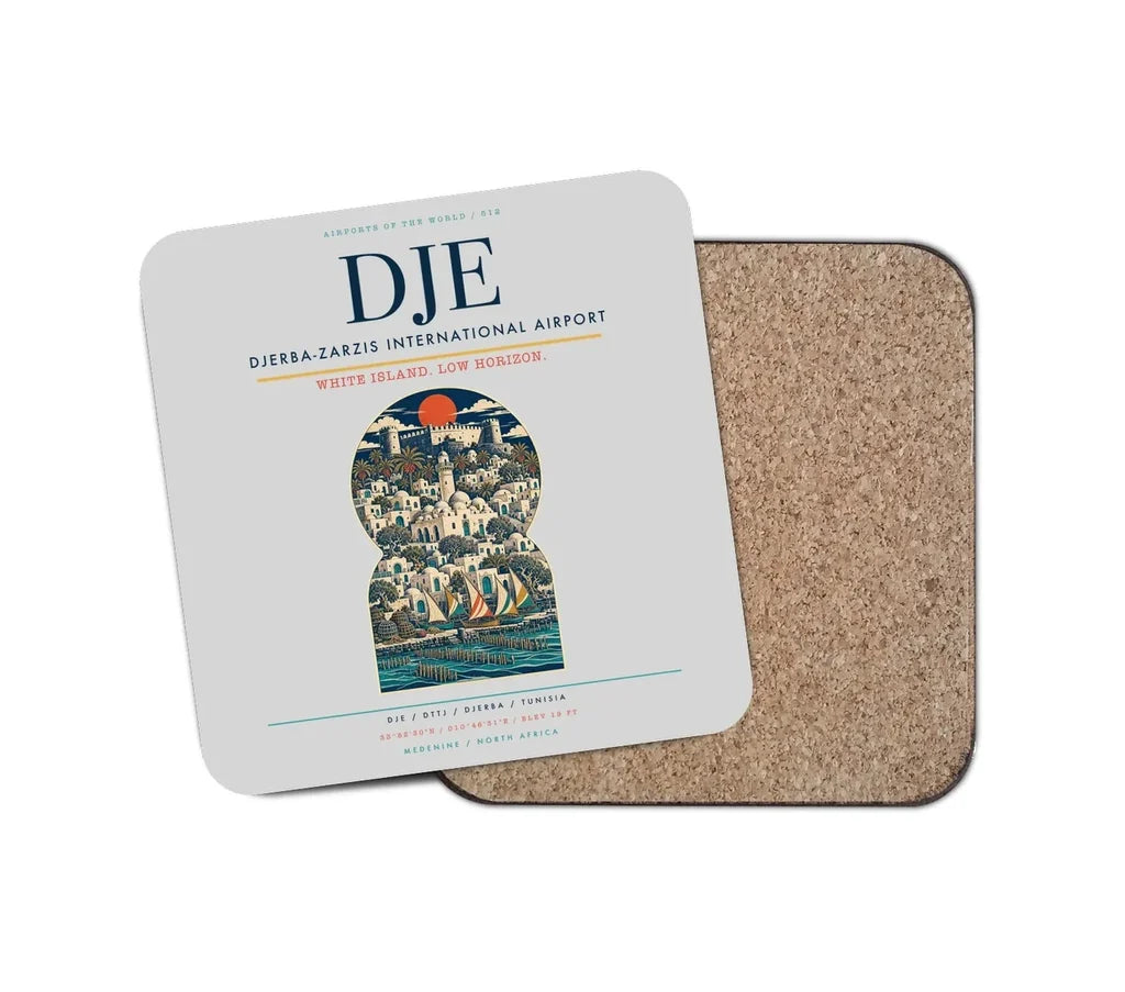 Djerba-Zarzis International Airport (DJE) design on light gray 1 piece coaster