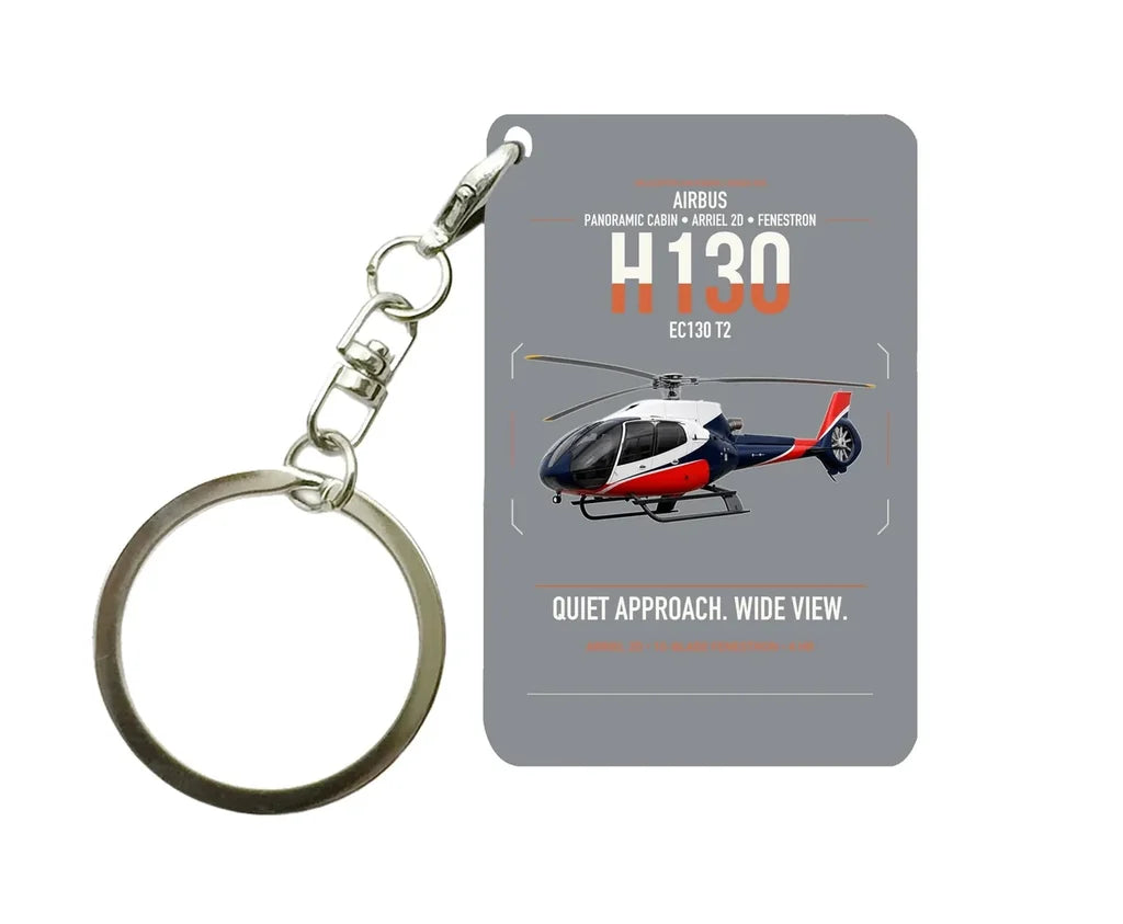 Airbus H130 design on gray designed key chain, double-side print