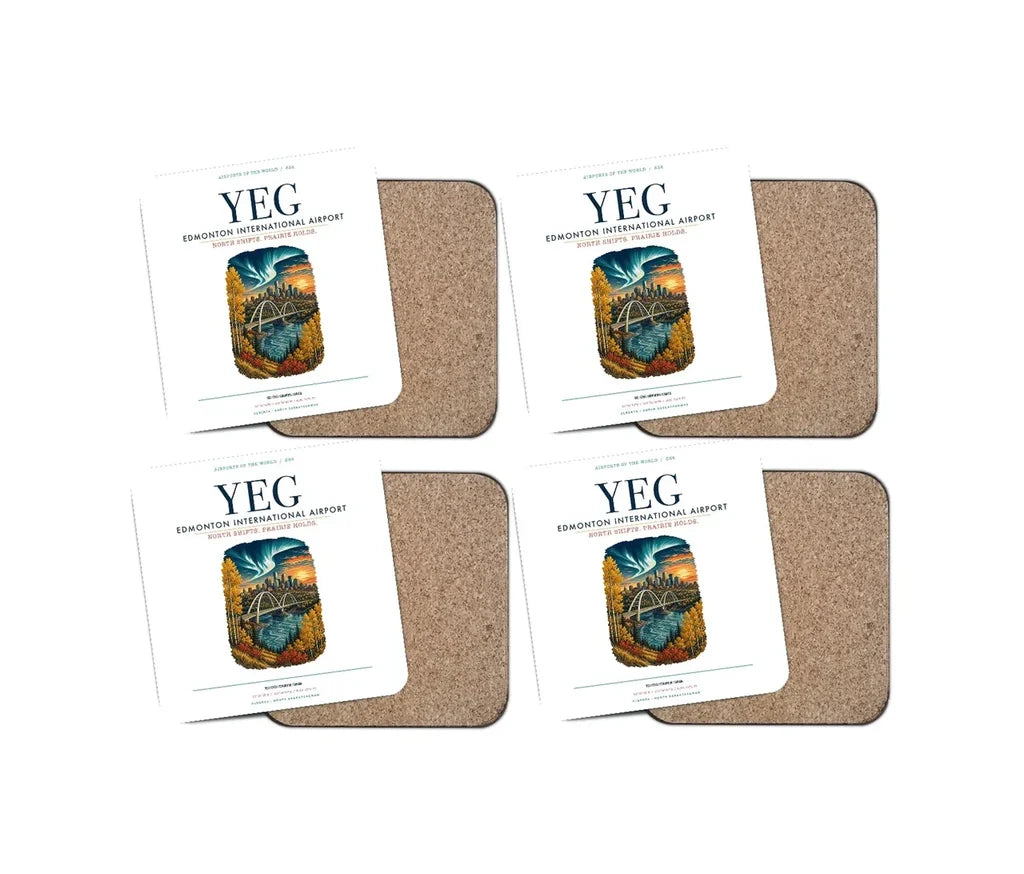 Edmonton International Airport (YEG) design on white 4 pieces set coaster