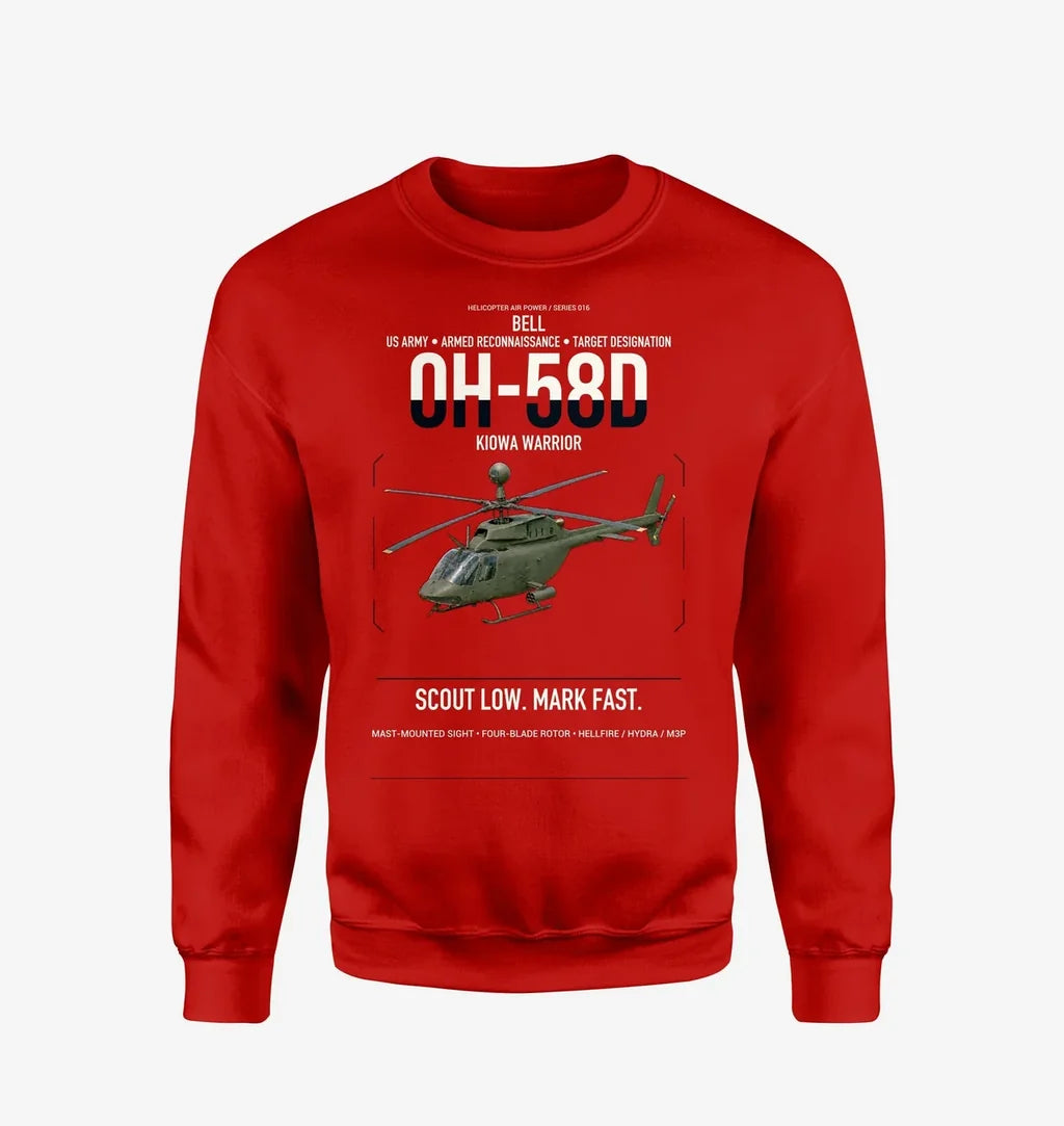 Bell OH-58D Kiowa Warrior design on red sweatshirt