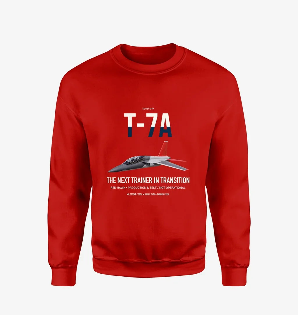 T-7A Red Hawk design on red sweatshirt