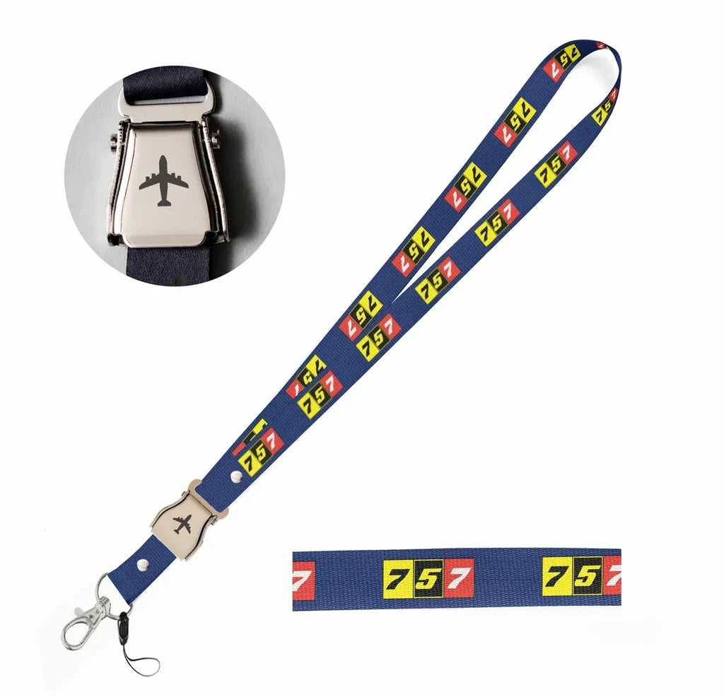 Flat Colourful 757 seat belt lanyard - dark blue