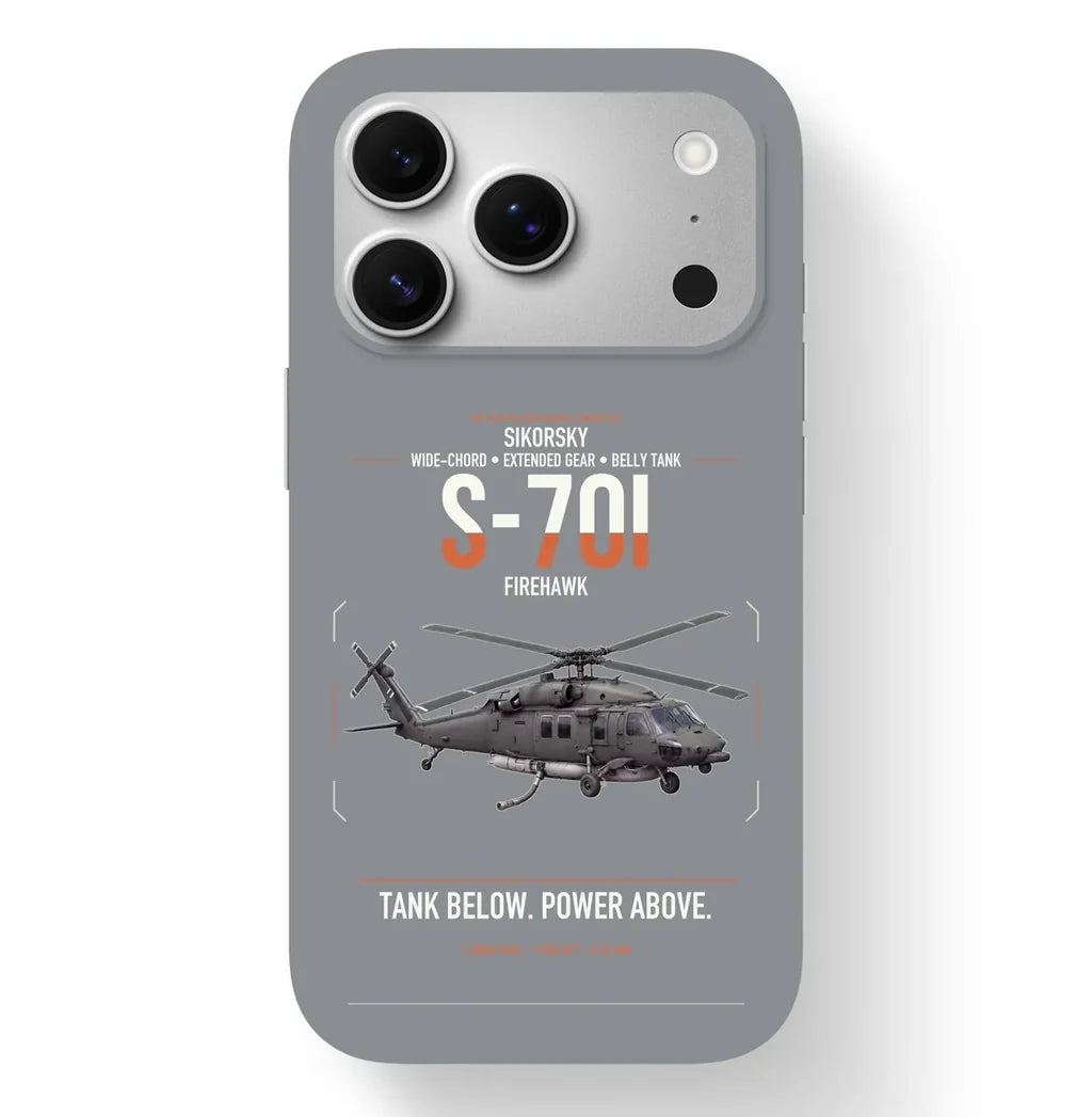 Sikorsky S-70i FIREHAWK design on gray magsafe iphone case, for iPhone 17 Pro