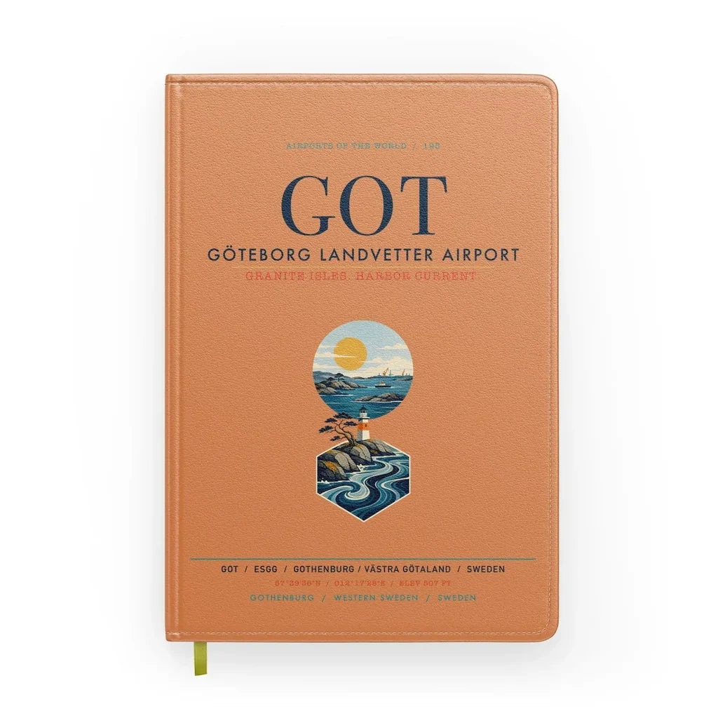 Göteborg Landvetter Airport (GOT) design on orange notebook