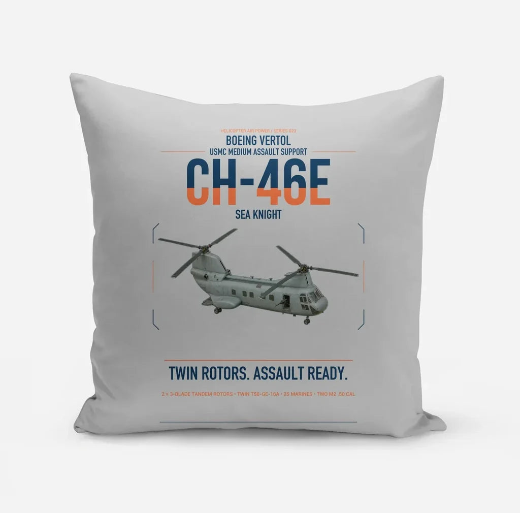 Boeing Vertol CH-46E Sea Knight design on light gray pillow