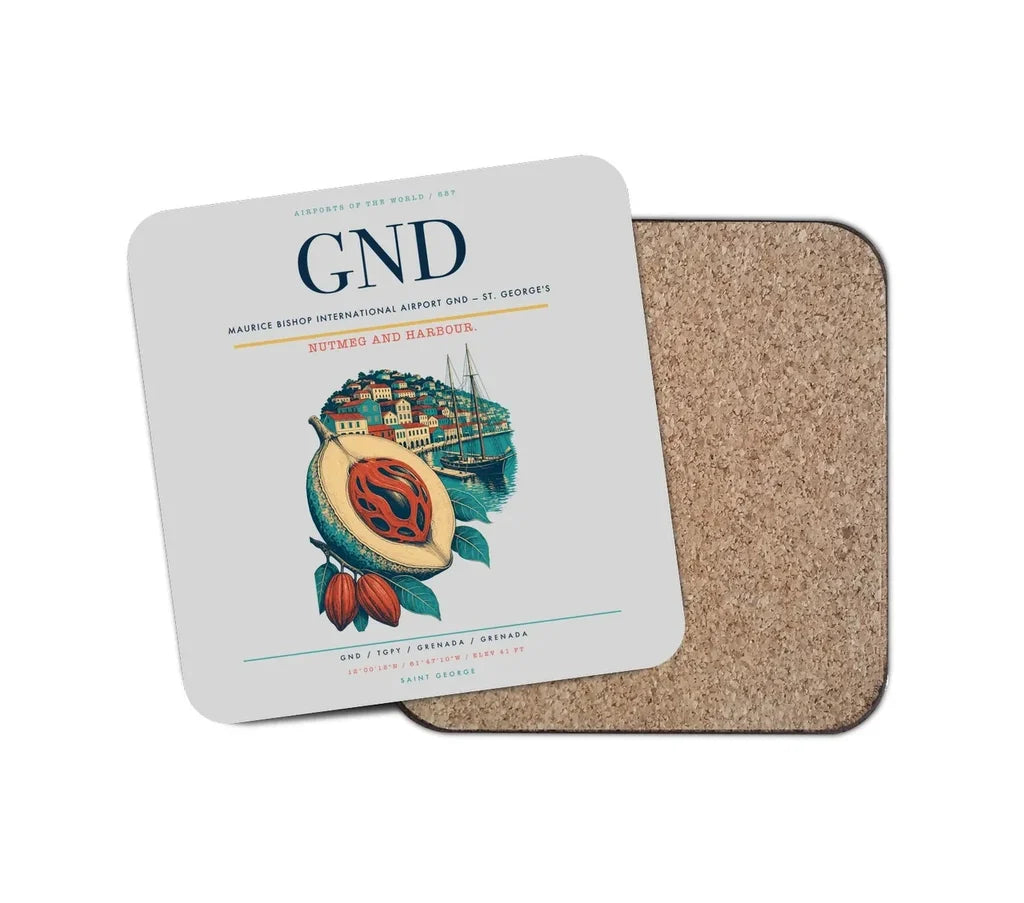 Maurice Bishop International Airport (GND) design on light gray 1 piece coaster
