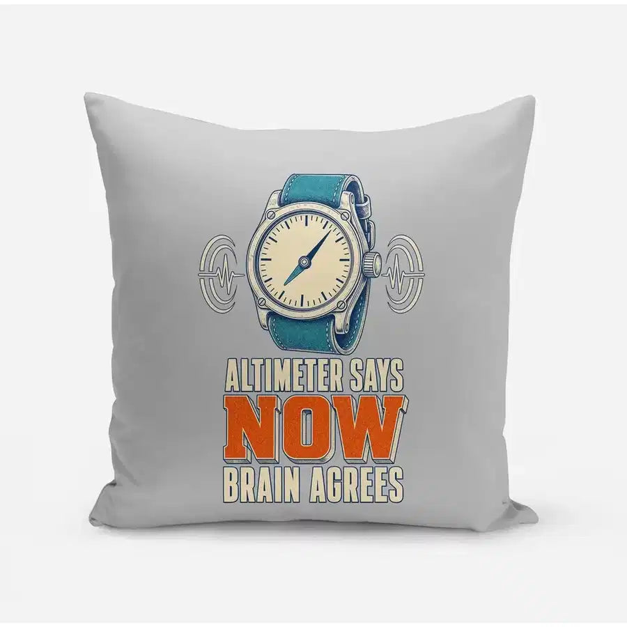Altimeter Says Now Brain Agrees design on light gray pillow
