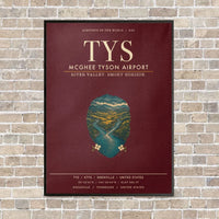 Thumbnail for McGhee Tyson Airport Knoxville TYS vertical canvas print - framed - dark red background