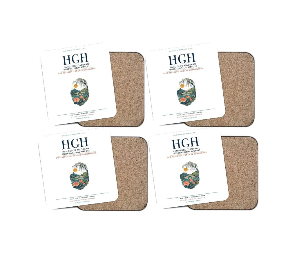 Hangzhou Xiaoshan International Airport (HGH) design on white 4 pieces set coaster