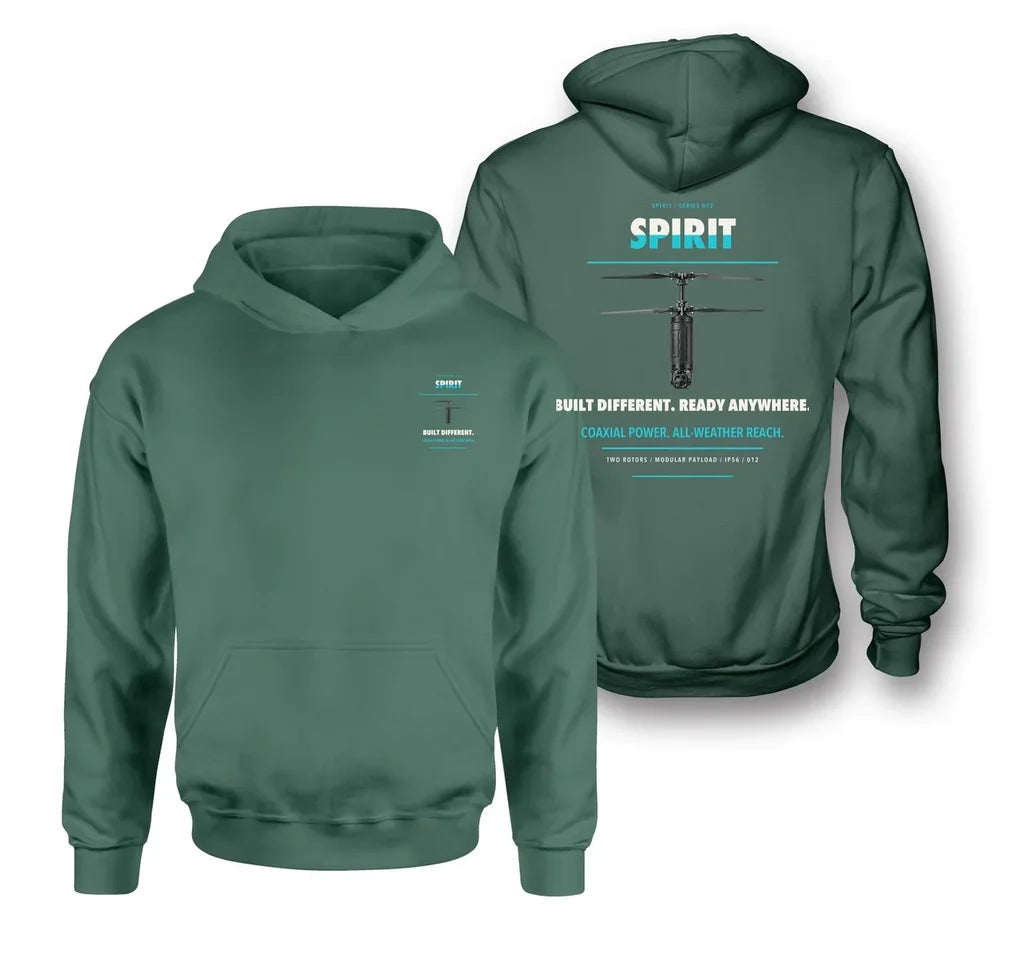 Ascent AeroSystems Spirit design on green hoodie