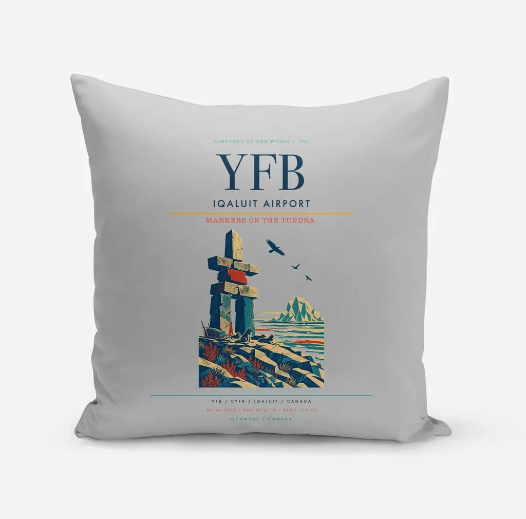 Iqaluit Airport (YFB) design on light gray pillow