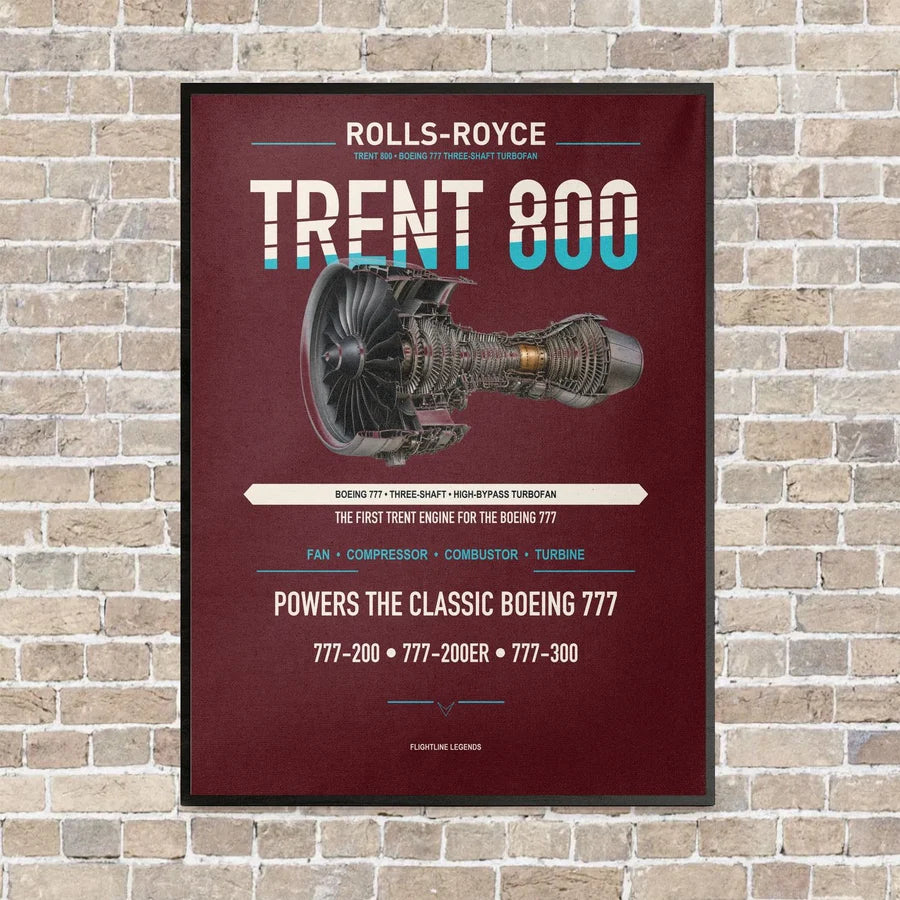 TRENT 800 vertical canvas print - framed - dark red background