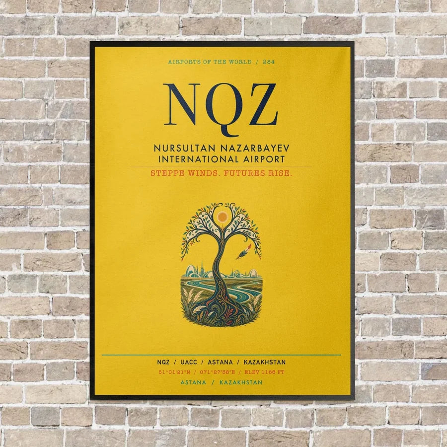 Nursultan Nazarbayev International Airport Astana NQZ vertical canvas print - framed - yellow background