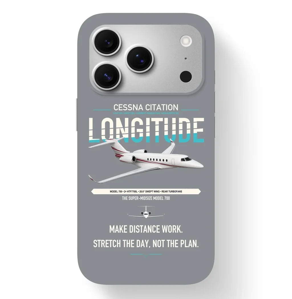 Cessna Citation Longitude design on gray magsafe iphone case, for iPhone 17 Pro