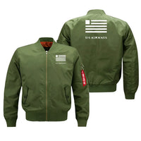 Thumbnail for US Airways aviation design embroidered on green bomber jacket