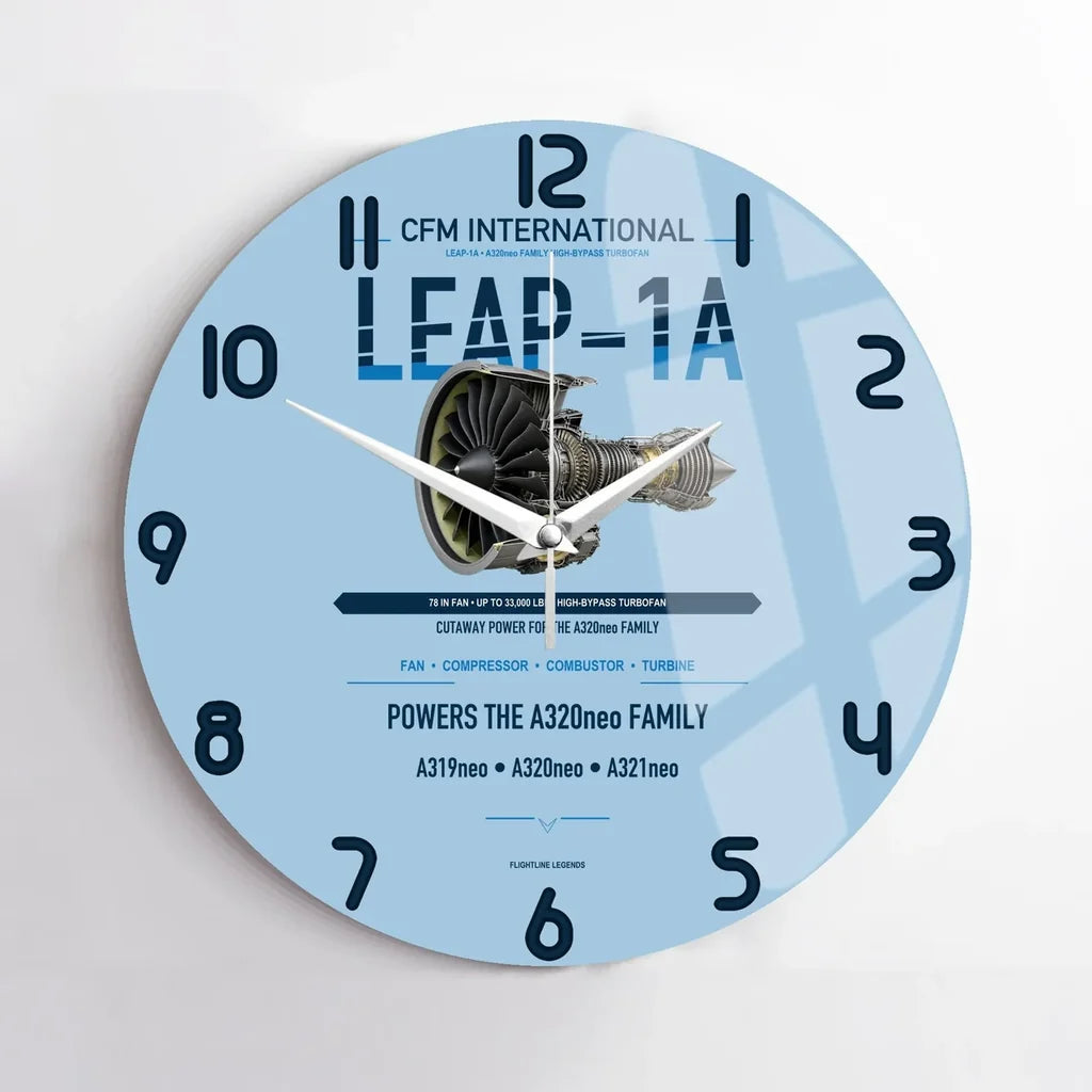 CFM LEAP-1A design on light blue no frame wall clock