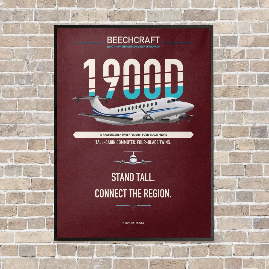 Beechcraft 1900D vertical canvas print - framed - dark red background