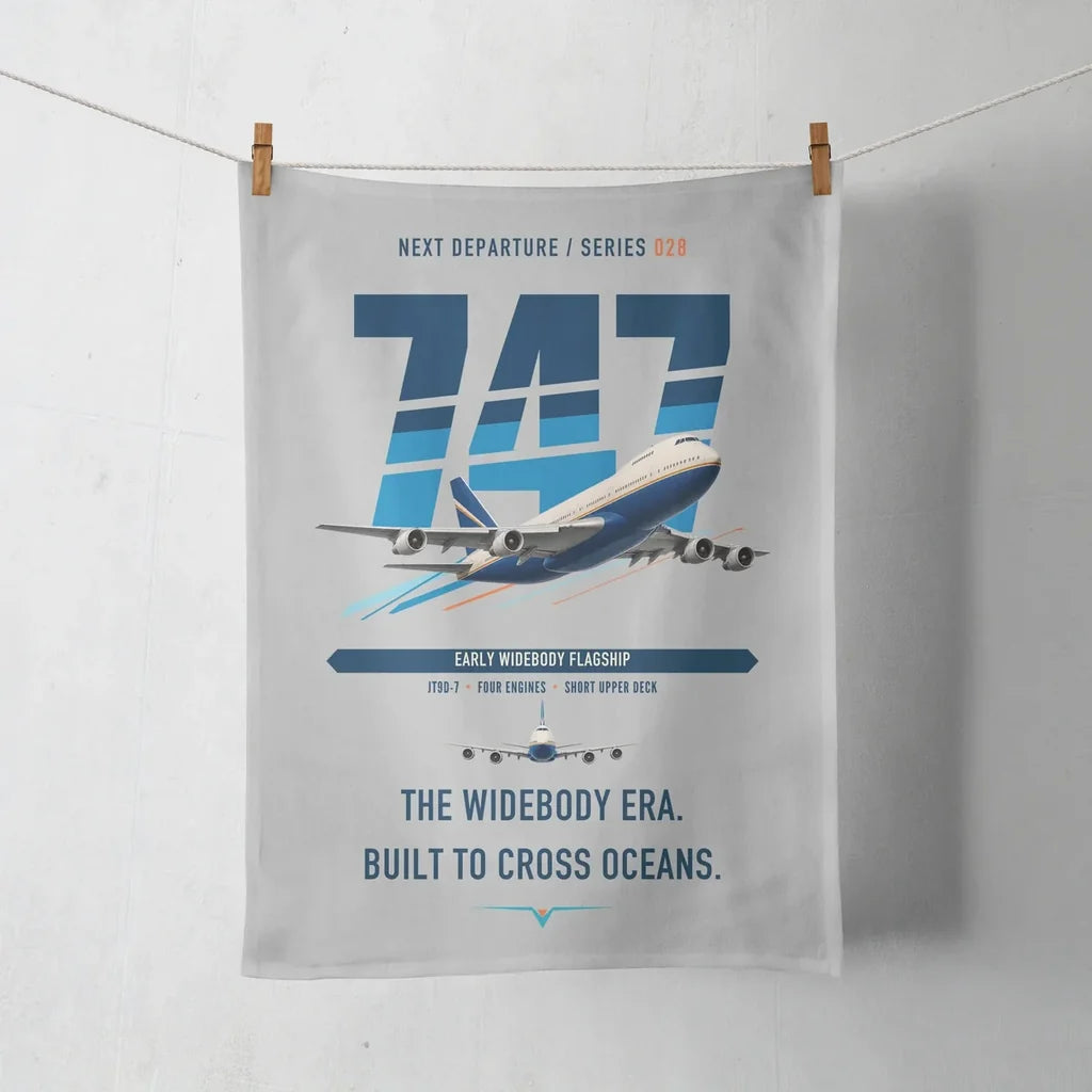 Boeing 747-200B design on light gray towel