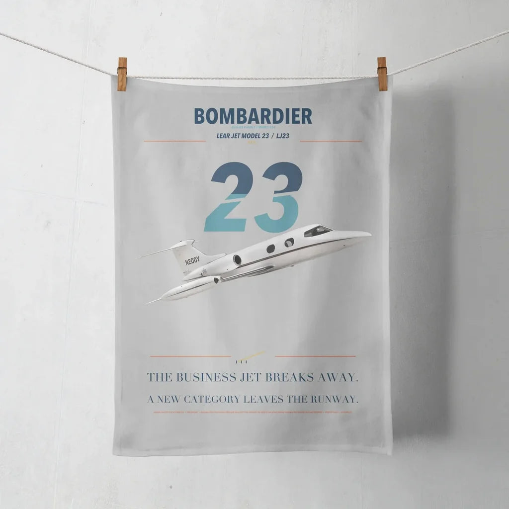 Bombardier Learjet 23 design on light gray towel