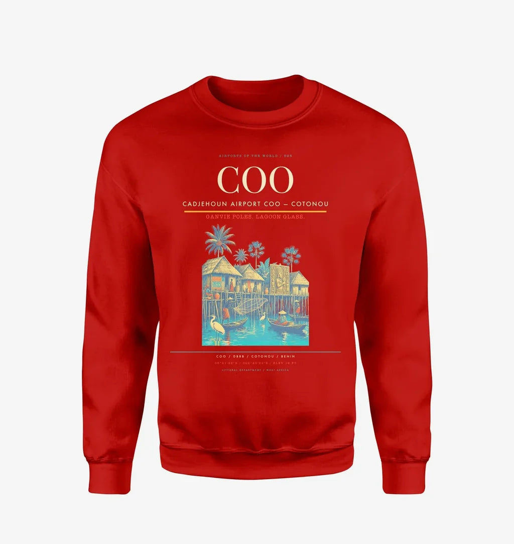 Cadjehoun Airport (COO) design on red sweatshirt
