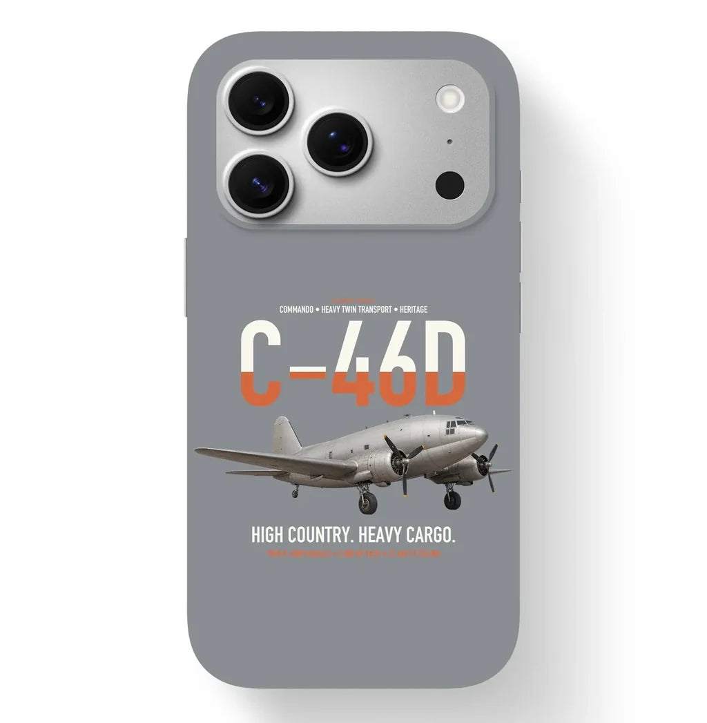 C-46D Commando design on gray magsafe iphone case, for iPhone 17 Pro