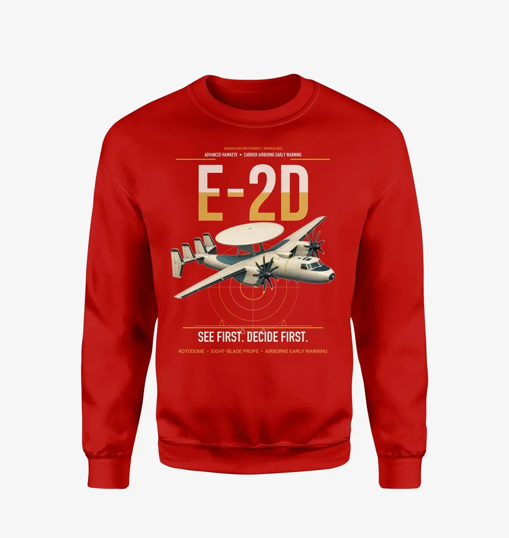 E-2D Advanced Hawkeye design on red sweatshirt