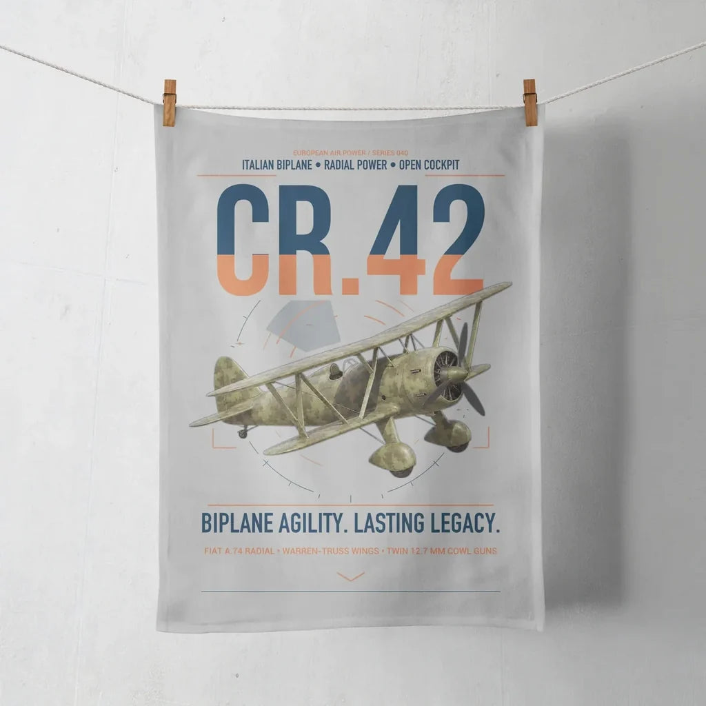 Fiat CR.42 Falco design on light gray towel