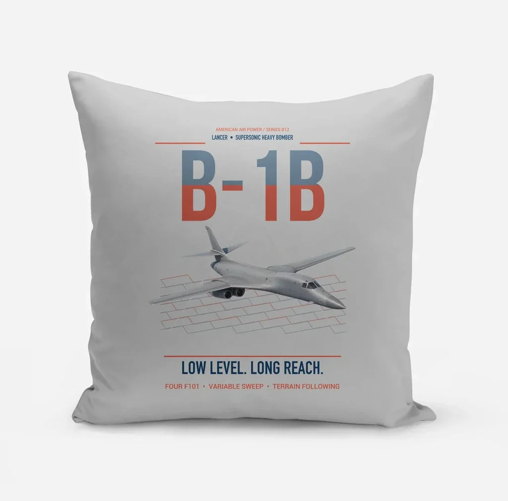 B-1B Lancer design on light gray pillow