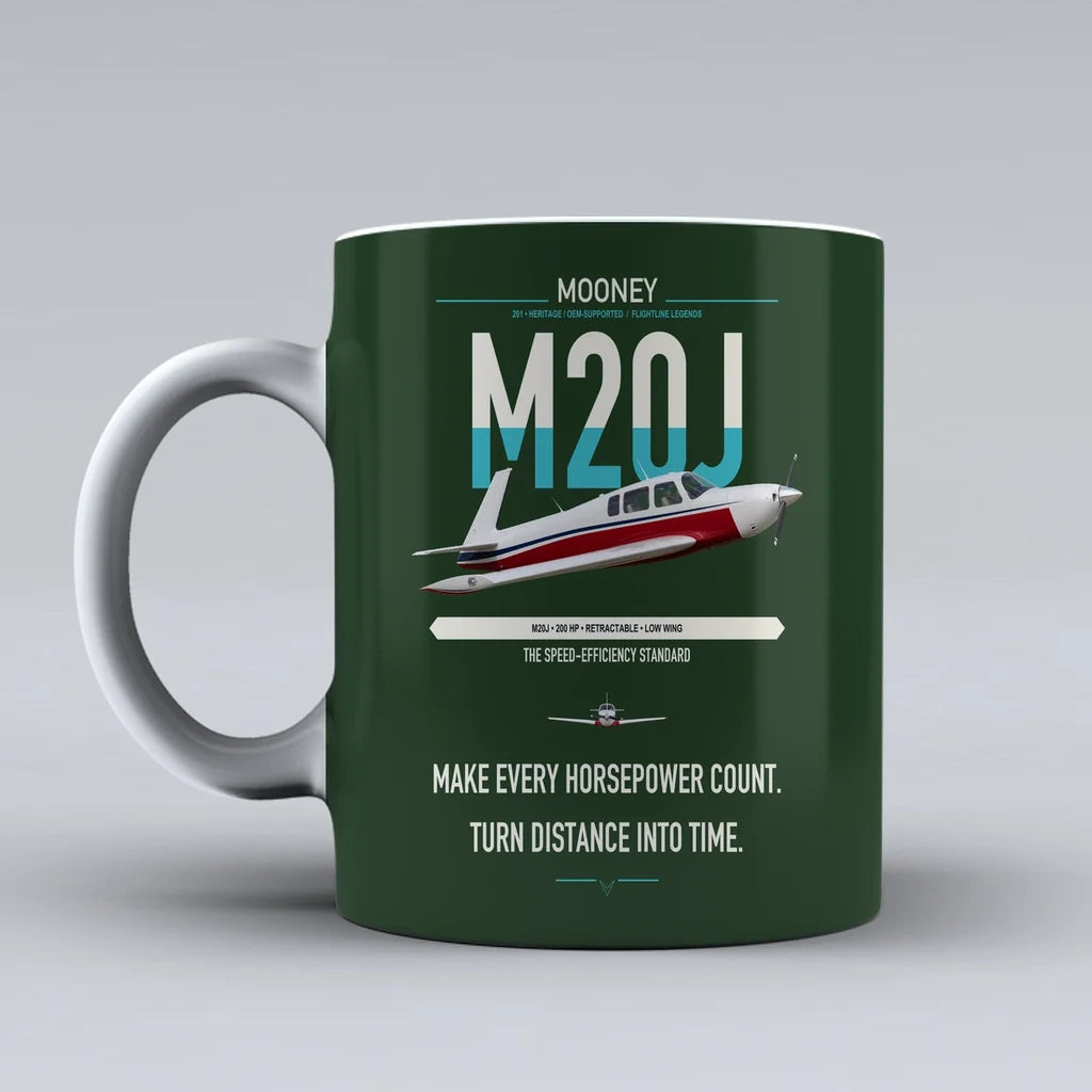 Mooney M20J 201 design on dark green ceramic mug, double-side print