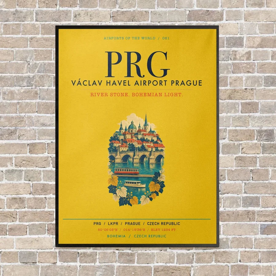 Vaclav Havel Airport Prague PRG vertical canvas print - framed - yellow background