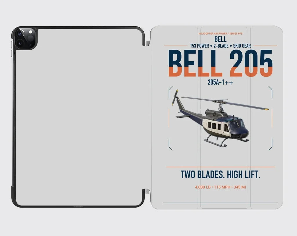 Bell 205A-1++ design on light gray ipad tablet case