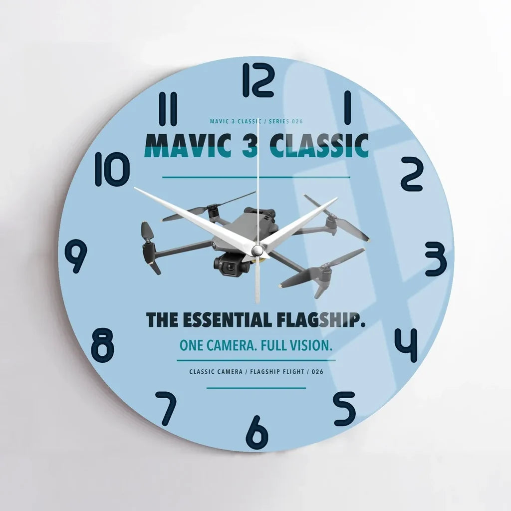DJI Mavic 3 Classic design on light blue no frame wall clock