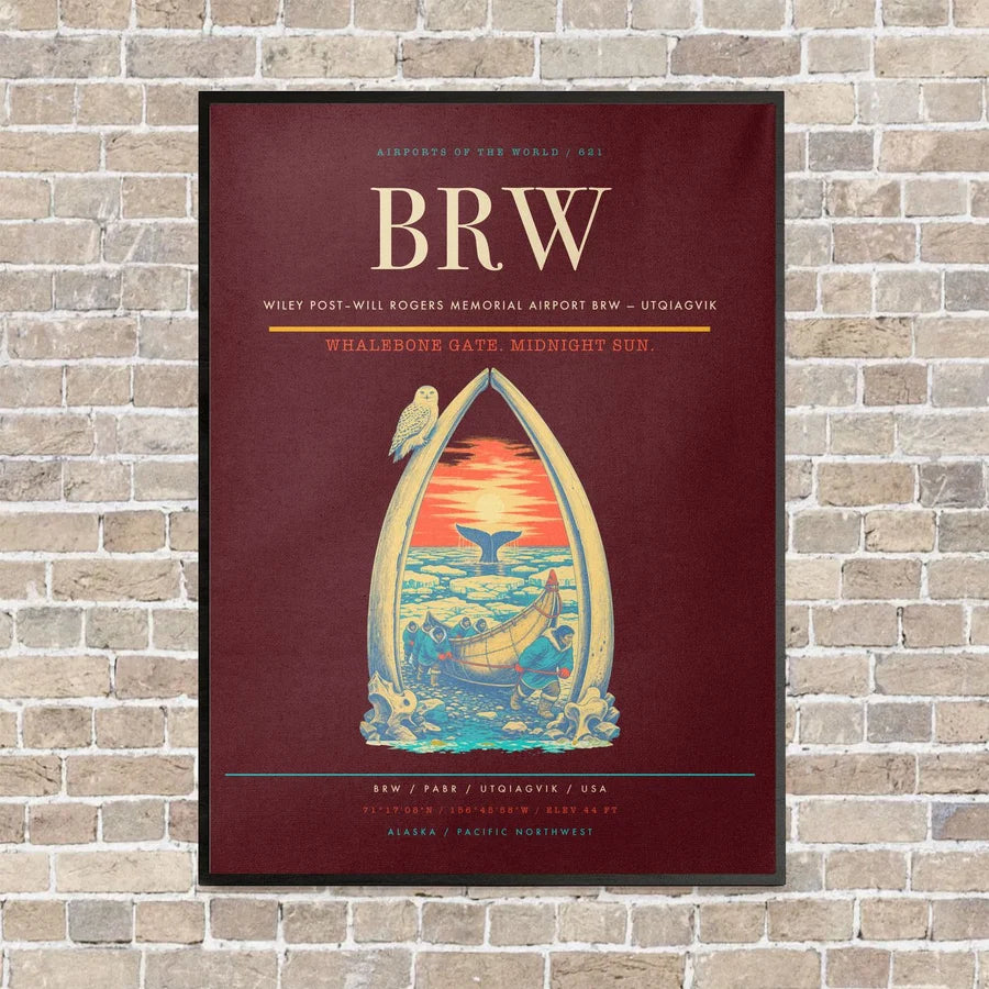 Wiley Post–Will Rogers Memorial Airport BRW — Utqiagvik vertical canvas print - framed - dark red background