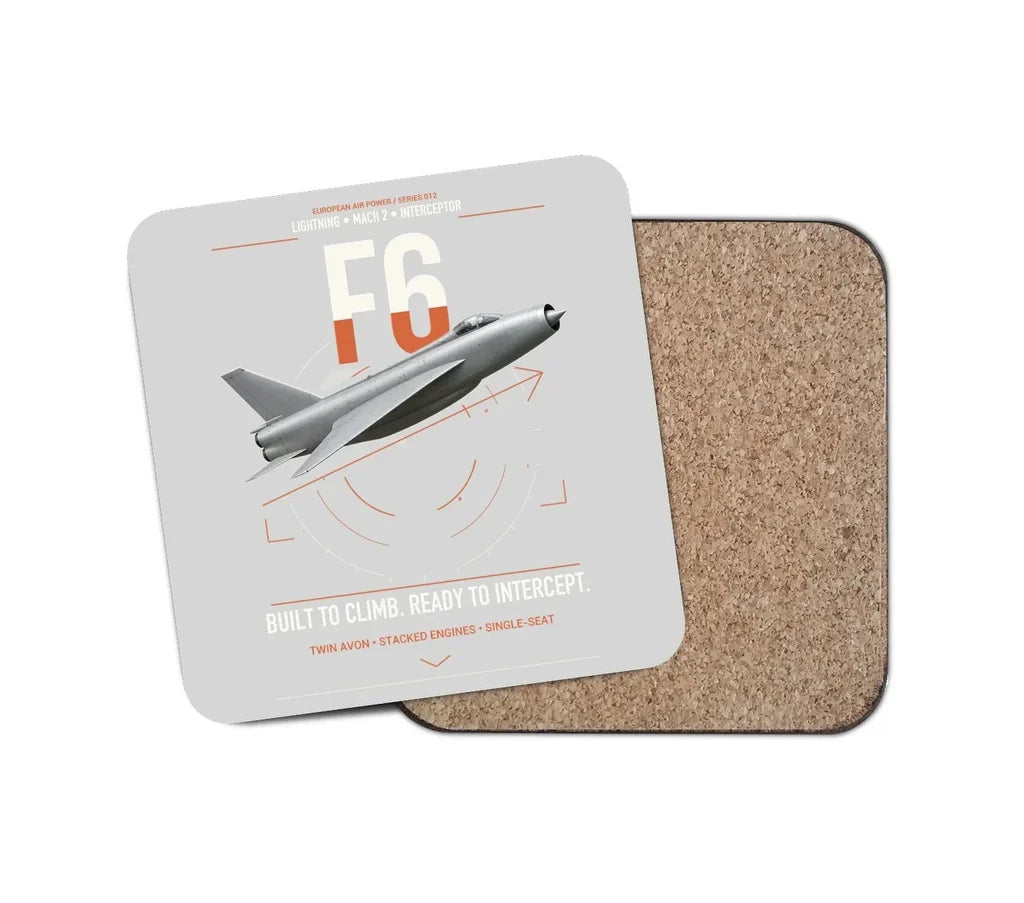 English Electric Lightning F6 design on light gray 1 piece coaster