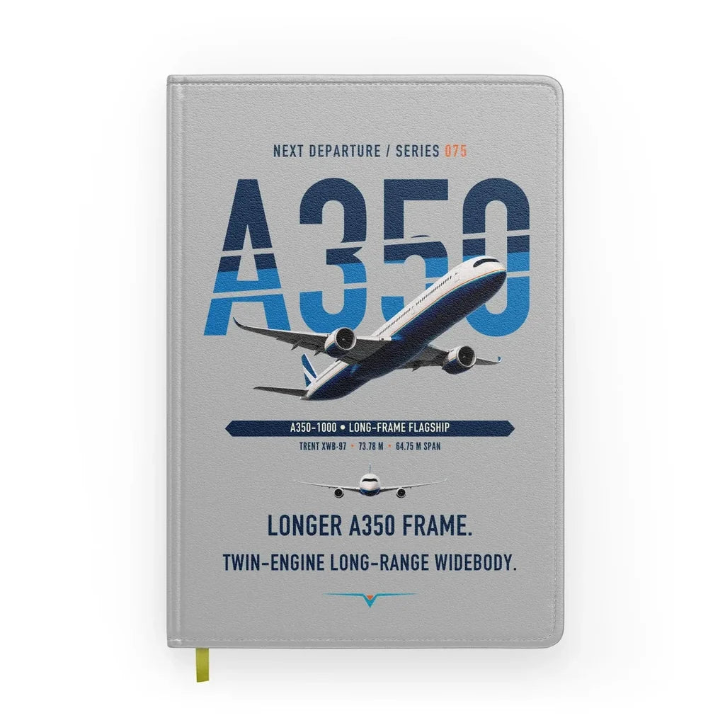 Airbus A350-1000 design on light gray notebook