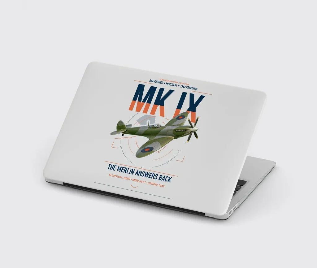 Supermarine Spitfire Mk IX design on light gray MacBook case