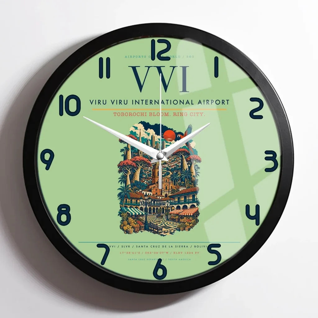 Viru Viru International Airport VVI Wall-Clock Framed - Light Green