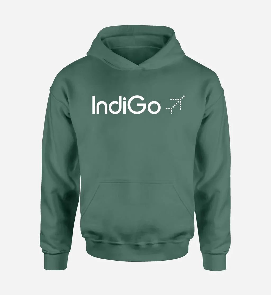 Indigo Airlines logo printed on green hoodie