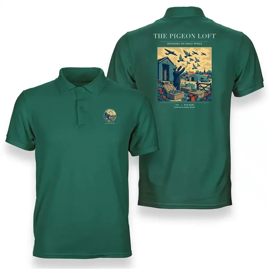 VINTAGE G4526 - The Pigeon Loft - Double-Side Polo T-Shirt design on green