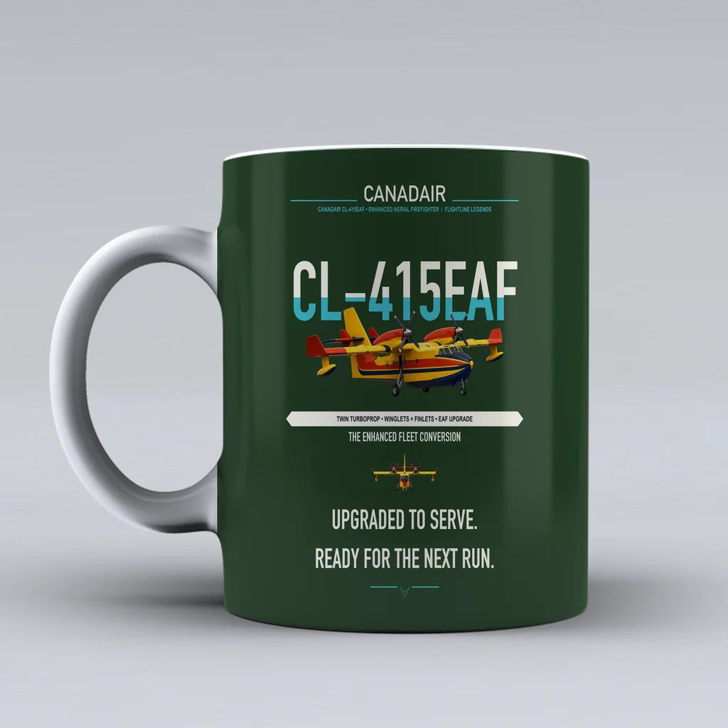 Canadair CL-415EAF design on dark green ceramic mug, double-side print