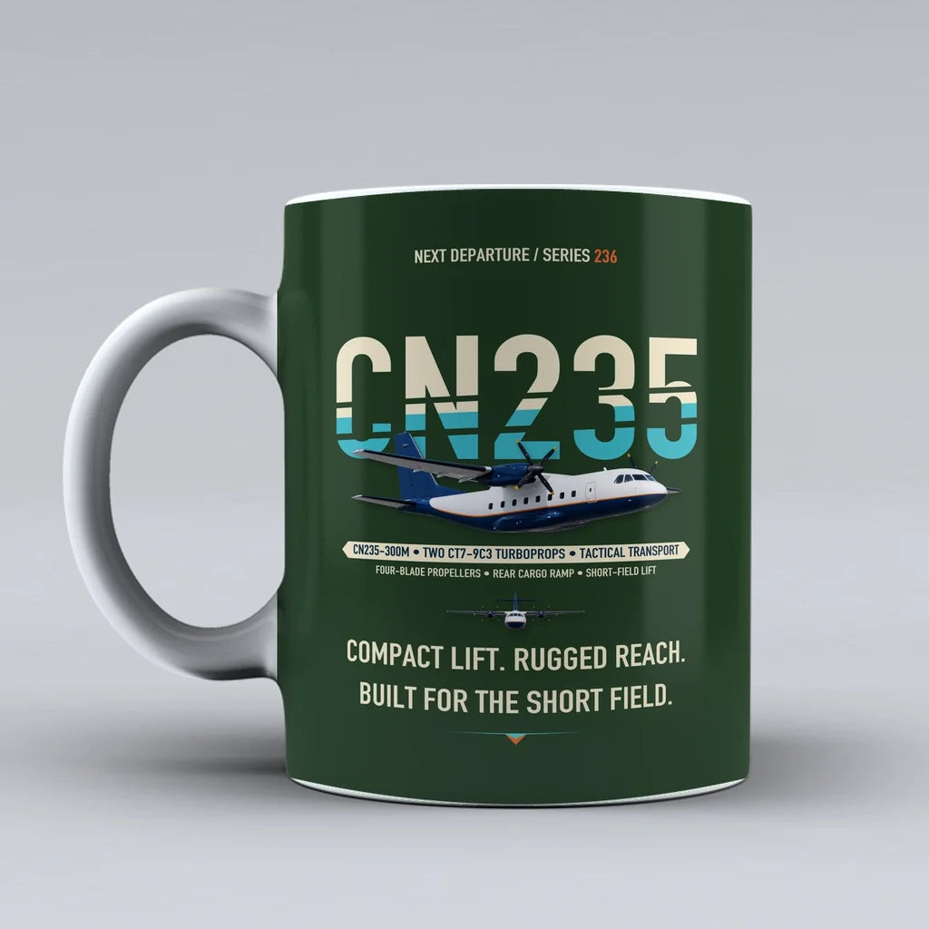 CN235-300M Mug design on dark green airbus