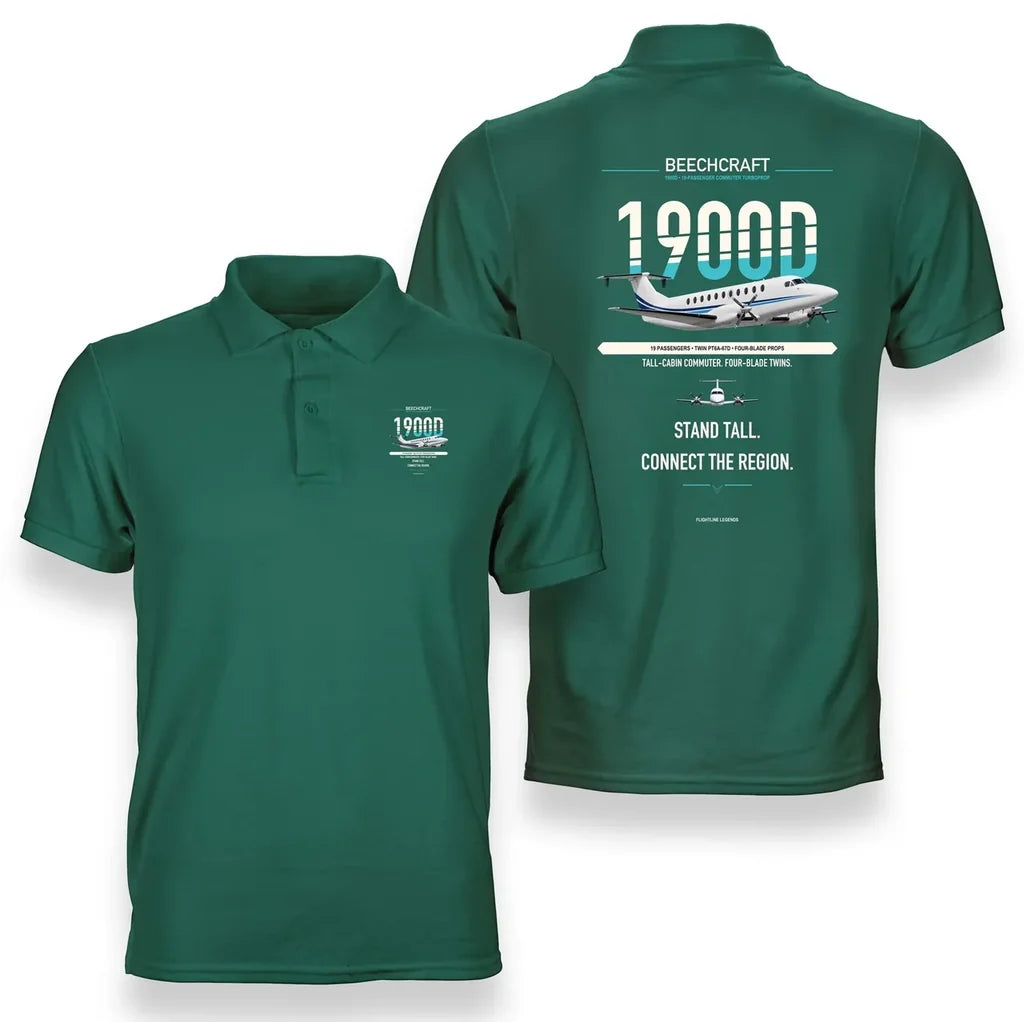 Beechcraft 1900D design on green polo