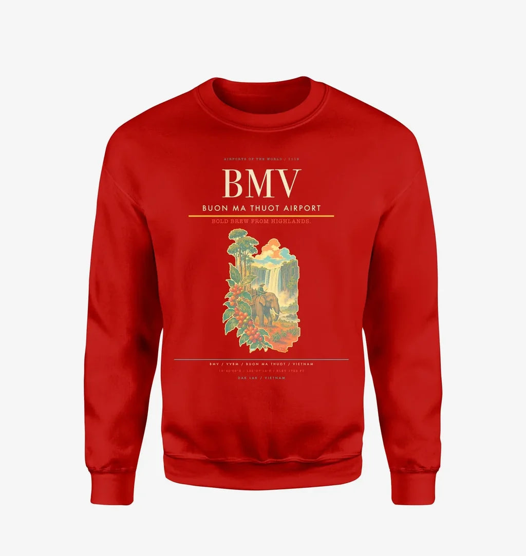Buon Ma Thuot Airport (BMV) design on red sweatshirt
