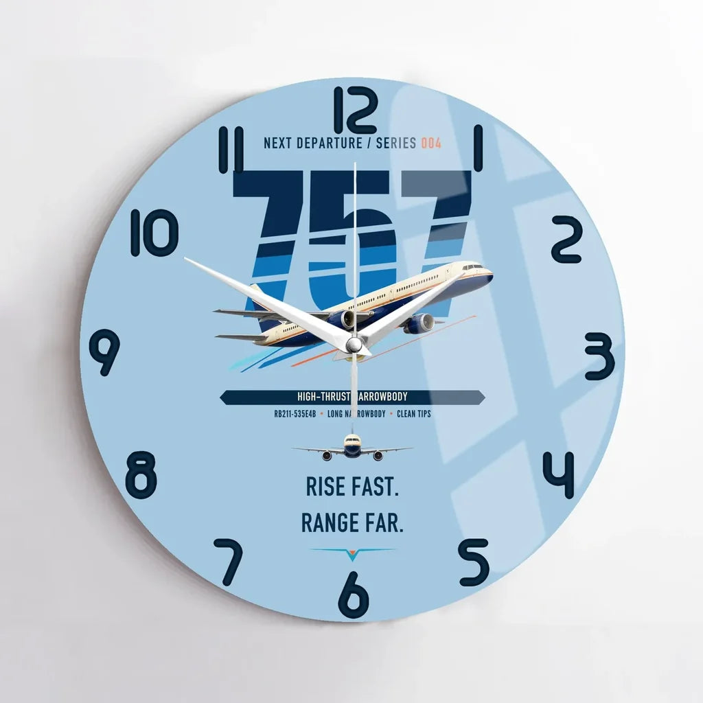 Boeing 757-200 design on light blue no frame wall clock