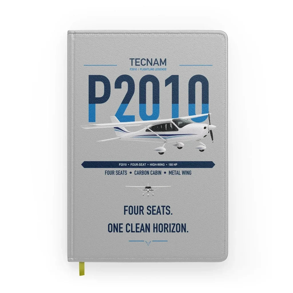 Tecnam P2010 design on light gray notebook