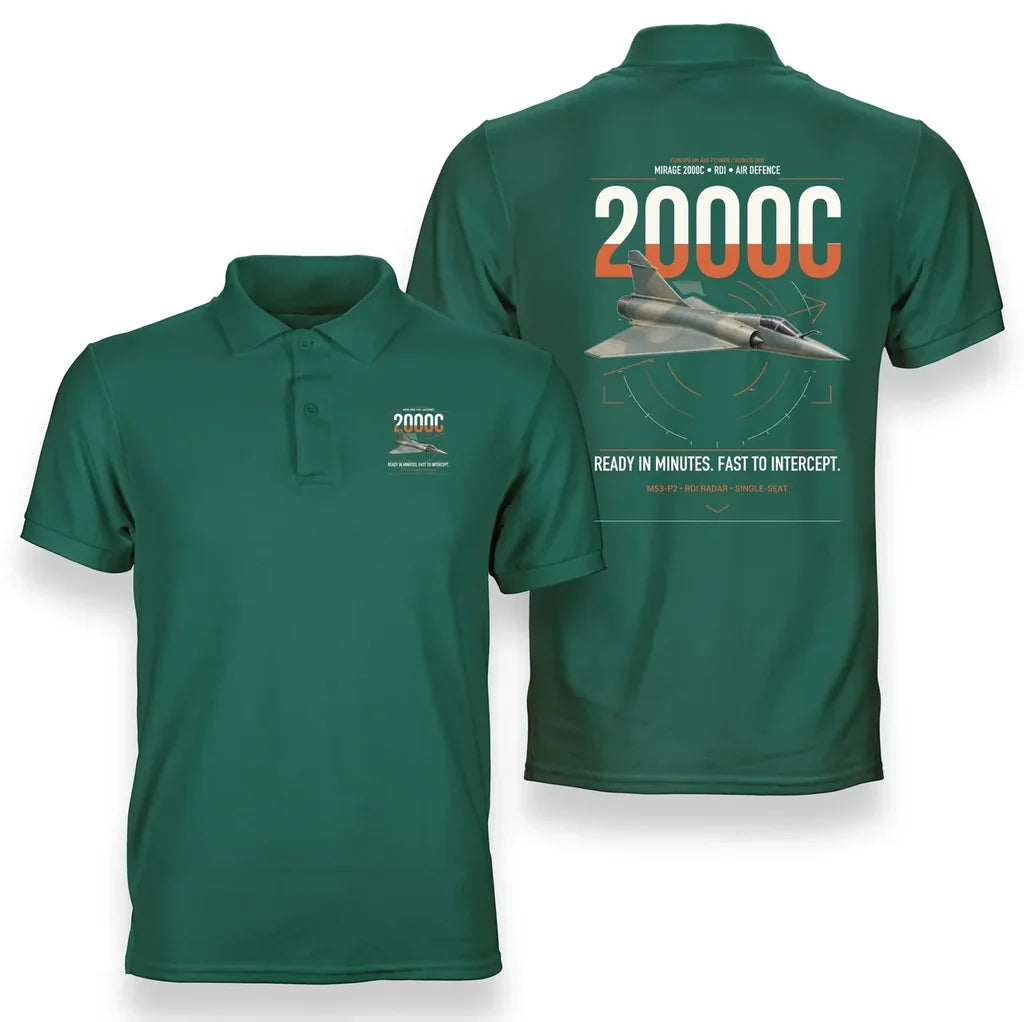 Dassault Mirage 2000C RDI design on green double-side polo t-shirt, double-side print