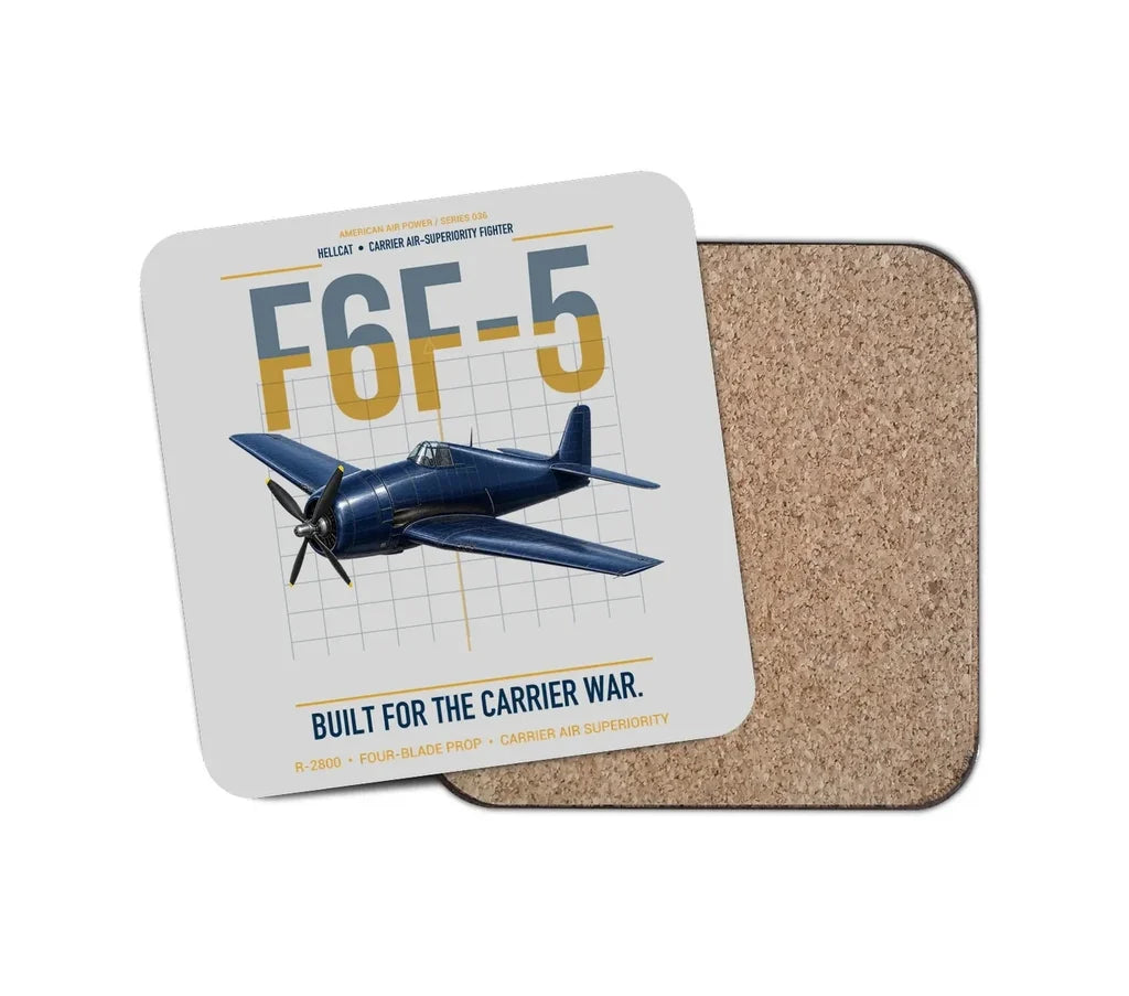 F6F-5 Hellcat design on light gray 1 piece coaster